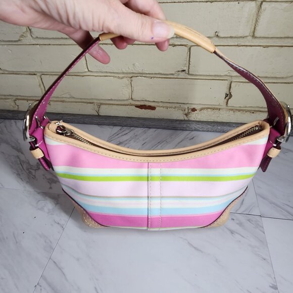 Like New Coach Hampton Multi-Colored Striped Handbag - Picture 3 of 13